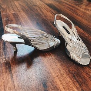 Silver rhinestone Gatsby kitten heels